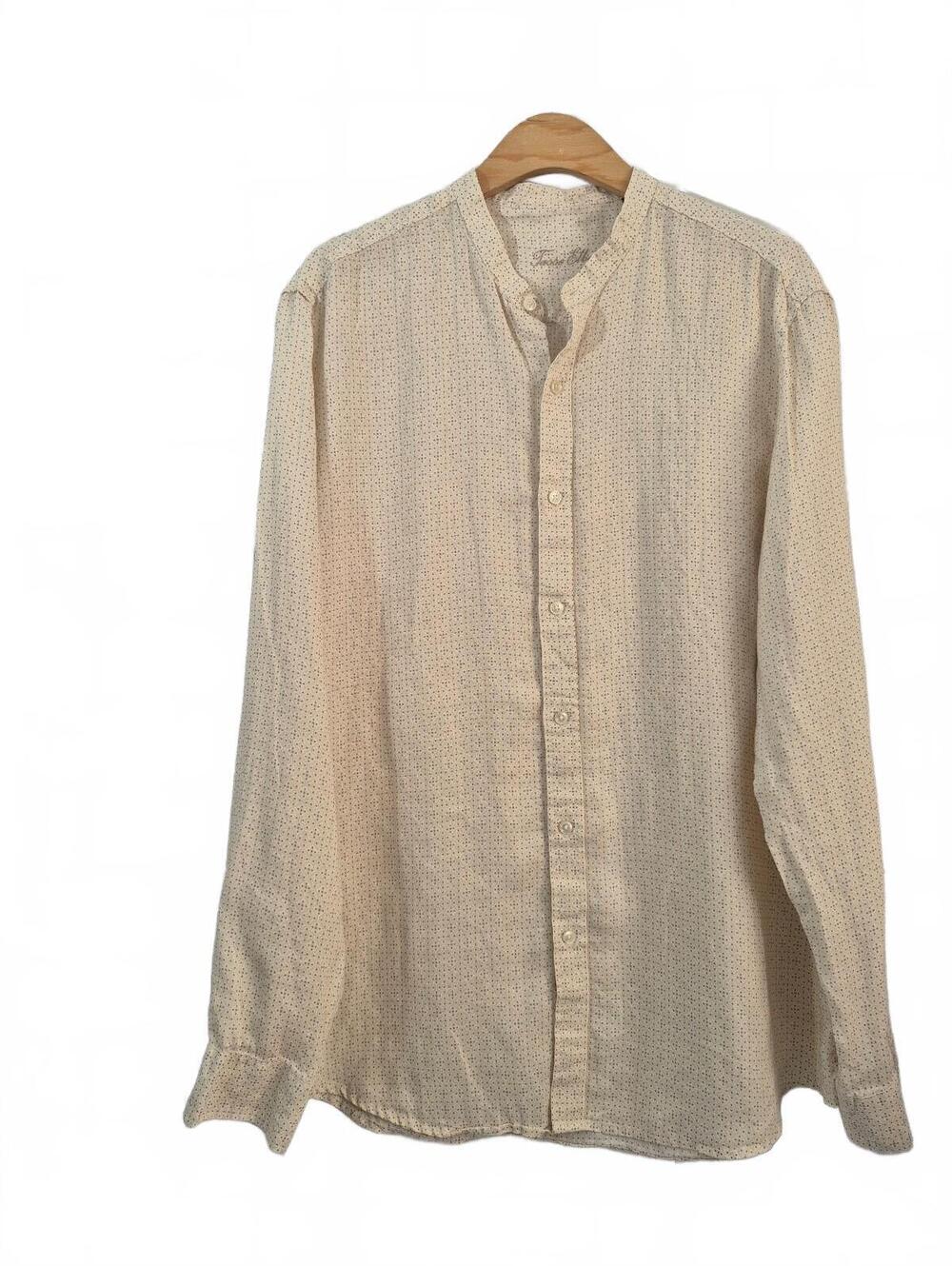 Tasso Elba Men’s 100% Linen Cream Polka Dot Long Sleeve Button-Up Shirt Size